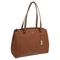 Pre Owned Coach Brown Saffiano Leather Double Zip Tote
