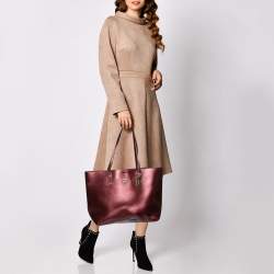 Pre Owned Coach Metallic Burgundy Leather City Tote