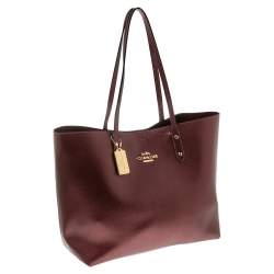 Pre Owned Coach Metallic Burgundy Leather City Tote