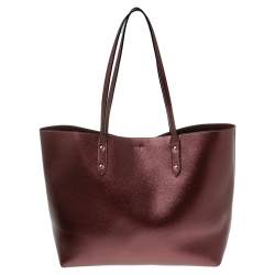 Pre Owned Coach Metallic Burgundy Leather City Tote
