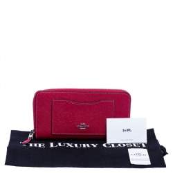 Pre Owned محفظة كوتش سحاب ملتف أكورديون جلد وردي زاهي