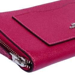 Pre Owned محفظة كوتش سحاب ملتف أكورديون جلد وردي زاهي