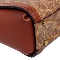 Pre Owned Coach Beige/Brown Signature Coated Canvas and Leather Troupe 16 Tote
