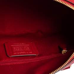 Pre Owned Coach Red/Brown Signature Coated Canvas and Leather Rowan Boston Bag