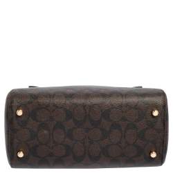 Pre Owned Coach Red/Brown Signature Coated Canvas and Leather Rowan Boston Bag