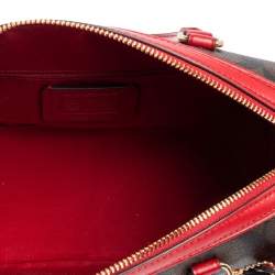 Pre Owned Coach Red/Brown Signature Coated Canvas and Leather Rowan Boston Bag