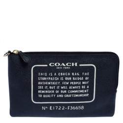 Coach Navy Blue Leather Logo Zip Pouch 