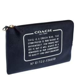 Coach Navy Blue Leather Logo Zip Pouch 