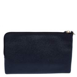 Coach Navy Blue Leather Logo Zip Pouch 