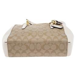 Pre Owned Coach Beige/White Signature Canvas And Leather Mini Christie Carryall Satchel