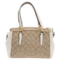 Pre Owned Coach Beige/White Signature Canvas And Leather Mini Christie Carryall Satchel