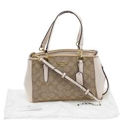 Pre Owned Coach Beige/White Signature Canvas And Leather Mini Christie Carryall Satchel
