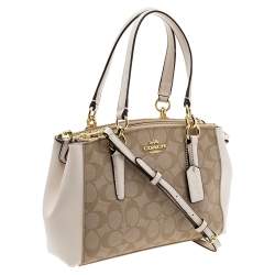 Pre Owned Coach Beige/White Signature Canvas And Leather Mini Christie Carryall Satchel