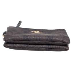 مملوكة مسبقًا Coach Brown Signature Coated Canvas Double Zip Wristlet