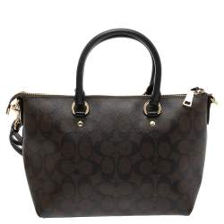 Pre Owned Coach Brown Signature Coated Canvas and Leather Medium Emma Tote