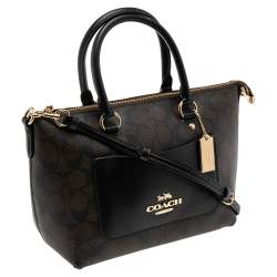 Pre Owned Coach Brown Signature Coated Canvas and Leather Medium Emma Tote