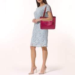 Pre Owned Coach Magenta/Red Leather Horse And Carriage Tote