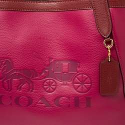 Pre Owned Coach Magenta/Red Leather Horse And Carriage Tote