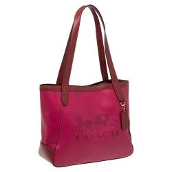 Pre Owned Coach Magenta/Red Leather Horse And Carriage Tote