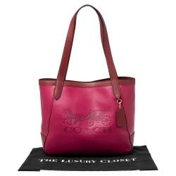 Pre Owned Coach Magenta/Red Leather Horse And Carriage Tote