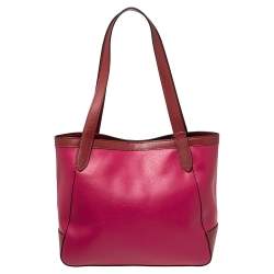 Pre Owned Coach Magenta/Red Leather Horse And Carriage Tote