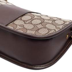 Pre Owned Coach Brown/White Canvas and Leather Swinger Crossbody Bag