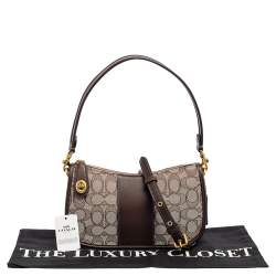 Pre Owned Coach Brown/White Canvas and Leather Swinger Crossbody Bag