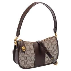 Pre Owned Coach Brown/White Canvas and Leather Swinger Crossbody Bag