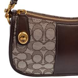 Pre Owned Coach Brown/White Canvas and Leather Swinger Crossbody Bag