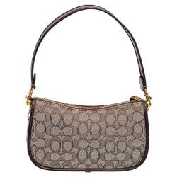 Pre Owned Coach Brown/White Canvas and Leather Swinger Crossbody Bag