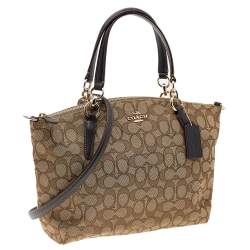 Coach Beige/Brown Signature Canvas and Leather Small Kelsey Satchel