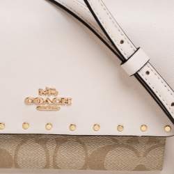 Coach Light Beige Leather and Coated Canvas With Rivets Klare Crossbody Bag