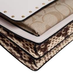 Coach Light Beige Leather and Coated Canvas With Rivets Klare Crossbody Bag