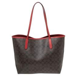 Pre Owned Coach Brown Signature Canvas And Leather City Tote