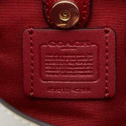 Pre Owned Coach White Printed Coated Canvas and Leather Mini Town Crossbody Bucket Bag