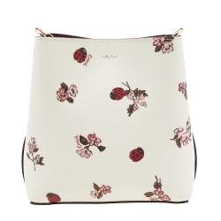 Pre Owned Coach White Printed Coated Canvas and Leather Mini Town Crossbody Bucket Bag
