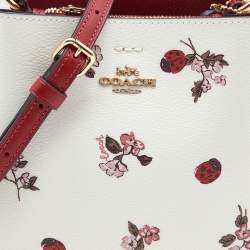 Pre Owned Coach White Printed Coated Canvas and Leather Mini Town Crossbody Bucket Bag