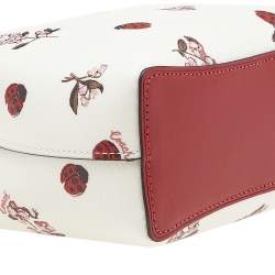 Pre Owned Coach White Printed Coated Canvas and Leather Mini Town Crossbody Bucket Bag