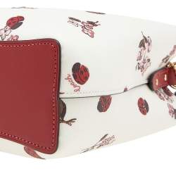 Pre Owned Coach White Printed Coated Canvas and Leather Mini Town Crossbody Bucket Bag