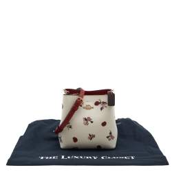 Pre Owned Coach White Printed Coated Canvas and Leather Mini Town Crossbody Bucket Bag