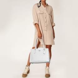 Pre Owned Coach White Signature Coated Canvas Tatum Tote