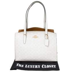 Pre Owned Coach White Signature Coated Canvas Tatum Tote