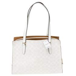 Pre Owned Coach White Signature Coated Canvas Tatum Tote