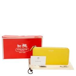 Pre Owned Coach Yellow Leather Legacy Slim Continental  Wallet
