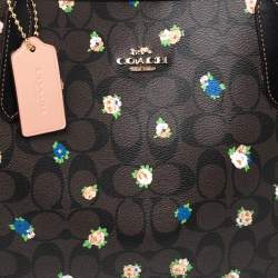 Pre Owned Coach Brown Signature Coated Canvas and Leather Floral Print City Tote