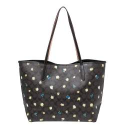 Pre Owned Coach Brown Signature Coated Canvas and Leather Floral Print City Tote