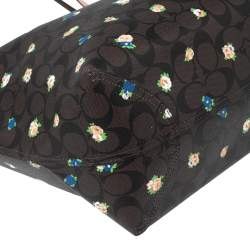 Pre Owned Coach Brown Signature Coated Canvas and Leather Floral Print City Tote