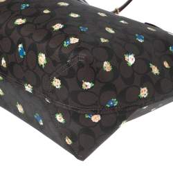 Pre Owned Coach Brown Signature Coated Canvas and Leather Floral Print City Tote