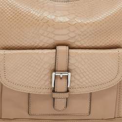 Pre Owned Coach Beige Python Embossed Leather Charlie Hobo