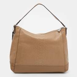 Pre Owned Coach Beige Python Embossed Leather Charlie Hobo